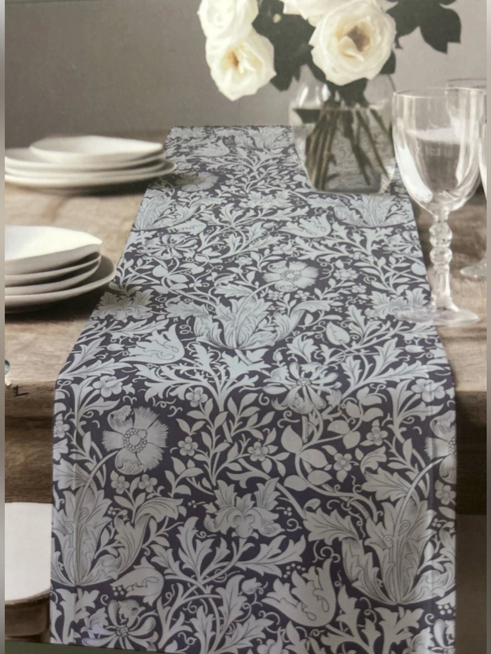 Morris & Co Compton OversizedTable Runner 18x108 Chenille Jacquard 2 Blue Colors